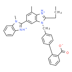 ChemSpider 2D Image | 4'-[(3,7'-Dimethyl-2'-propyl-3H,3'H-2,5'-bi-3,1-benzimidazol-1-ium-3'-yl)methyl]-2-biphenylcarboxylate | C33H31N4O2