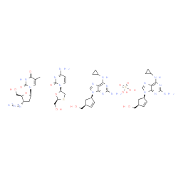 ChemSpider 2D Image | [(1S,4R)-4-[2-amino-6-(cyclopropylamino)purin-9-yl]-1-cyclopent-2-enyl]methanol; 4-amino-1-[(2S,5R)-2-(hydroxymethyl)-1,3-oxathiolan-5-yl]pyrimidin-2-one; 1-[(2R,4S,5S)-4-azido-5-(hydroxymethyl)tetrahydrofuran-2-yl]-5-methyl-pyrimidine-2,4-dione; sulfuric acid | C46H62N20O13S2