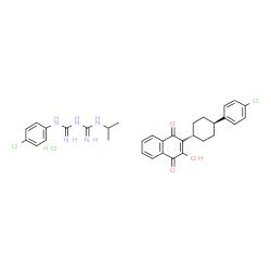 ChemSpider 2D Image | N-(4-Chlorphenyl)-N'-(1-methylethyl)imidodicarbonimidic diamid--2-[trans-4-(4-chlorphenyl)cyclohexyl]-3-hydroxynaphthalen-1,4-dion(1:1)hydrochlorid | C33H36Cl3N5O3