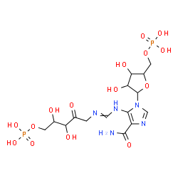 ChemSpider 2D Image | [(2S,3R,4S,5S)-5-[4-carbamoyl-5-[[(3S,4S)-3,4-dihydroxy-2-oxo-5-phosphonooxy-pentyl]iminomethylamino]imidazol-1-yl]-3,4-dihydroxy-tetrahydrofuran-2-yl]methyl dihydrogen phosphate | C15H25N5O15P2