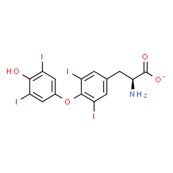 ChemSpider 2D Image | (2S)-2-Amino-3-[4-(4-hydroxy-3,5-diiodophenoxy)-3,5-diiodophenyl]propanoate | C15H10I4NO4