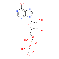 ChemSpider 2D Image | [(2S,3R,4R,5S)-3,4-dihydroxy-5-(6-hydroxypurin-9-yl)tetrahydrofuran-2-yl]methyl phosphono hydrogen phosphate | C10H14N4O11P2
