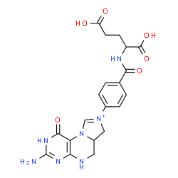 ChemSpider 2D Image | N-[4-(3-Amino-1-oxo-1,2,5,6,6a,7-hexahydroimidazo[1,5-f]pteridin-8-ium-8-yl)benzoyl]glutamic acid | C20H22N7O6