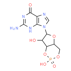 ChemSpider 2D Image | 2-Amino-9-(2,7-dihydroxy-2-oxidotetrahydro-4H-furo[3,2-d][1,3,2]dioxaphosphinin-6-yl)-1,9-dihydro-6H-purin-6-one | C10H12N5O7P