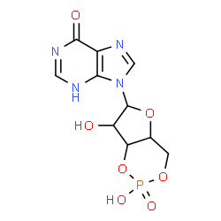 ChemSpider 2D Image | 9-(2,7-Dihydroxy-2-oxidotetrahydro-4H-furo[3,2-d][1,3,2]dioxaphosphinin-6-yl)-1,9-dihydro-6H-purin-6-one | C10H11N4O7P
