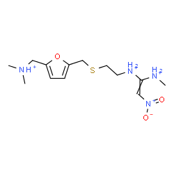 ChemSpider 2D Image | N-{2-[({5-[(Dimethylammonio)methyl]-2-furyl}methyl)sulfanyl]ethyl}-N'-methyl-2-nitro-1,1-ethenediaminium | C13H25N4O3S