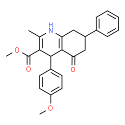 ChemSpider 2D Image | Methyl 4-(4-methoxyphenyl)-2-methyl-5-oxo-7-phenyl-1,4,5,6,7,8-hexahydro-3-quinolinecarboxylate | C25H25NO4