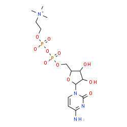 ChemSpider 2D Image | 4-Amino-1-{5-O-[({[2-(trimethylammonio)ethoxy]phosphinato}oxy)phosphinato]pentofuranosyl}-2(1H)-pyrimidinone | C14H25N4O11P2