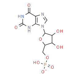 ChemSpider 2D Image | 9-[5-O-(Hydroxyphosphinato)pentofuranosyl]-3,9-dihydro-1H-purine-2,6-dione | C10H12N4O9P