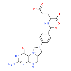 ChemSpider 2D Image | 2-{[4-(3-Amino-1-oxo-1,2,5,6,6a,7-hexahydro-8H-imidazo[1,5-f]pteridin-10-ium-8-yl)benzoyl]amino}pentanedioate | C20H20N7O6