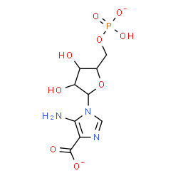 ChemSpider 2D Image | 5-Amino-1-[5-O-(hydroxyphosphinato)pentofuranosyl]-1H-imidazole-4-carboxylate | C9H12N3O9P