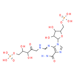 ChemSpider 2D Image | [5-[4-carbamoyl-5-[[(3,4-dihydroxy-2-oxo-5-phosphonooxy-pentyl)amino]methyleneamino]imidazol-1-yl]-3,4-dihydroxy-tetrahydrofuran-2-yl]methyl dihydrogen phosphate | C15H25N5O15P2
