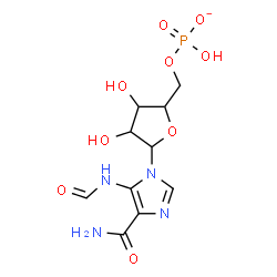 ChemSpider 2D Image | 5-Formamido-1-[5-O-(hydroxyphosphinato)pentofuranosyl]-1H-imidazole-4-carboxamidato(2-) | C10H14N4O9P