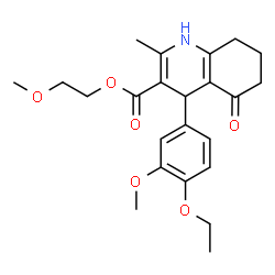 ChemSpider 2D Image | 2-Methoxyethyl 4-(4-ethoxy-3-methoxyphenyl)-2-methyl-5-oxo-1,4,5,6,7,8-hexahydro-3-quinolinecarboxylate | C23H29NO6
