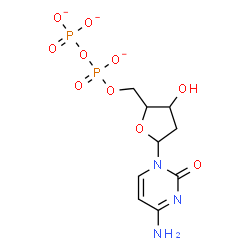ChemSpider 2D Image | 4-Amino-1-{2-deoxy-5-O-[(phosphonatooxy)phosphinato]pentofuranosyl}-2(1H)-pyrimidinone | C9H12N3O10P2
