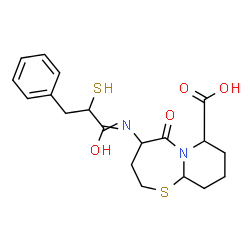 ChemSpider 2D Image | 5-Oxo-4-[(3-phenyl-2-sulfanylpropanoyl)amino]octahydro-7H-pyrido[2,1-b][1,3]thiazepine-7-carboxylic acid | C19H24N2O4S2