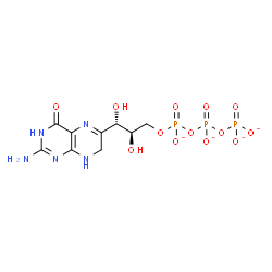 ChemSpider 2D Image | Triphosphoric acid, mono[(2R,3S)-3-(2-amino-3,4,7,8-tetrahydro-4-oxo-6-pteridinyl)-2,3-dihydroxypropyl] ester, ion(4-) | C9H12N5O13P3