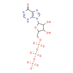 ChemSpider 2D Image | 9-[5-O-({[(Phosphonatooxy)phosphinato]oxy}phosphinato)pentofuranosyl]-1,9-dihydro-6H-purin-6-one | C10H11N4O14P3