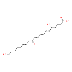 ChemSpider 2D Image | 5,20-Dihydroxy-12-oxo-6,8,10,14-icosatetraenoate | C20H29O5