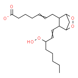 ChemSpider 2D Image | 7-[6-(3-Hydroperoxy-1-octen-1-yl)-2,3-dioxabicyclo[2.2.1]hept-5-yl]-5-heptenoate | C20H31O6