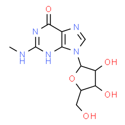 ChemSpider 2D Image | 2-(Methylamino)-9-pentofuranosyl-1,9-dihydro-6H-purin-6-one | C11H15N5O5