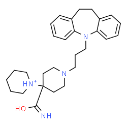 ChemSpider 2D Image | 1-{4-Carbamoyl-1-[3-(10,11-dihydro-5H-dibenzo[b,f]azepin-5-yl)propyl]-4-piperidinyl}piperidinium | C28H39N4O