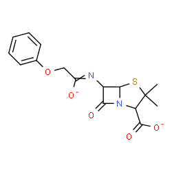 ChemSpider 2D Image | 3,3-Dimethyl-6-[(1-oxidanidyl-2-phenoxyethylidene)amino]-7-oxo-4-thia-1-azabicyclo[3.2.0]heptane-2-carboxylate | C16H16N2O5S