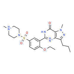 ChemSpider 2D Image | 5-{2-Ethoxy-5-[(4-methylpiperazin-4-ium-1-yl)sulfonyl]phenyl}-1-methyl-7-oxo-3-propyl-4,7-dihydro-1H-pyrazolo[4,3-d]pyrimidin-4-ium | C22H32N6O4S