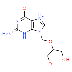ChemSpider 2D Image | 2-Ammonio-9-{[(1,3-dihydroxy-2-propanyl)oxy]methyl}-6-oxo-6,9-dihydro-1H-purin-7-ium | C9H15N5O4