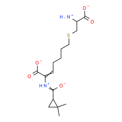 ChemSpider 2D Image | 7-[(2-Ammonio-2-carboxylatoethyl)sulfanyl]-2-{[(2,2-dimethylcyclopropyl)(oxido)methylene]ammonio}-2-heptenoate | C16H25N2O5S