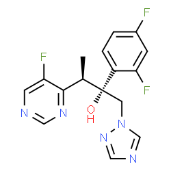 ChemSpider 2D Image | (2R,3R)-2-(2,4-Difluorophenyl)-3-(5-fluoro-4-pyrimidinyl)-1-(1H-1,2,4-triazol-1-yl)-2-butanol | C16H14F3N5O