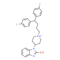 ChemSpider 2D Image | 1-[4,4-Bis(4-fluorophenyl)butyl]-4-(2-oxo-2,3-dihydro-1H-benzimidazol-1-yl)piperidinium | C28H30F2N3O