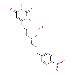 ChemSpider 2D Image | N-(2-{(2-Hydroxyethyl)[3-(4-nitrophenyl)propyl]amino}ethyl)-1,3-dimethyl-2,6-dioxo-1,2,3,6-tetrahydro-4-pyrimidinaminium | C19H28N5O5