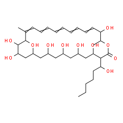 ChemSpider 2D Image | 4,6,8,10,12,14,15,16,27-Nonahydroxy-3-(1-hydroxyhexyl)-17,28-dimethyloxacyclooctacosa-17,19,21,23,25-pentaen-2-one | C35H58O12