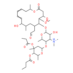 ChemSpider 2D Image | 3-{[5-(Butyryloxy)-4,6-dimethyl-4-(propionyloxy)tetrahydro-2H-pyran-2-yl]oxy}-6-{[4,10-dihydroxy-5-methoxy-9,16-dimethyl-2-oxo-7-(2-oxoethyl)oxacyclohexadeca-11,13-dien-6-yl]oxy}-5-hydroxy-N,N,2-trime
thyltetrahydro-2H-pyran-4-aminium | C42H70NO15