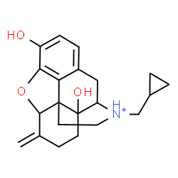 ChemSpider 2D Image | 17-(Cyclopropylmethyl)-3,14-dihydroxy-6-methylene-4,5-epoxymorphinan-17-ium | C21H26NO3
