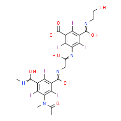 ChemSpider 2D Image | 3-[(N-{3-[Acetyl(methyl)amino]-2,4,6-triiodo-5-(methylcarbamoyl)benzoyl}glycyl)amino]-5-[(2-hydroxyethyl)carbamoyl]-2,4,6-triiodobenzoate | C24H20I6N5O8