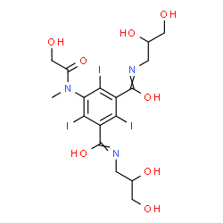 ChemSpider 2D Image | N,N'-Bis(2,3-dihydroxypropyl)-5-[glycoloyl(methyl)amino]-2,4,6-triiodoisophthalamide | C17H22I3N3O8