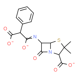 ChemSpider 2D Image | 6-[(2-Carboxylato-1-oxidanidyl-2-phenylethylidene)amino]-3,3-dimethyl-7-oxo-4-thia-1-azabicyclo[3.2.0]heptane-2-carboxylate | C17H15N2O6S