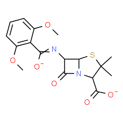 ChemSpider 2D Image | 6-{[(2,6-Dimethoxyphenyl)(oxidanidyl)methylene]amino}-3,3-dimethyl-7-oxo-4-thia-1-azabicyclo[3.2.0]heptane-2-carboxylate | C17H18N2O6S