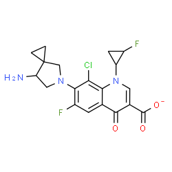 ChemSpider 2D Image | 7-(7-Amino-5-azaspiro[2.4]hept-5-yl)-8-chloro-6-fluoro-1-(2-fluorocyclopropyl)-4-oxo-1,4-dihydro-3-quinolinecarboxylate | C19H17ClF2N3O3