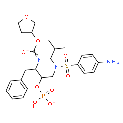 ChemSpider 2D Image | 1-{[(4-Aminophenyl)sulfonyl](isobutyl)amino}-3-{[oxido(tetrahydro-3-furanyloxy)methylene]amino}-4-phenyl-2-butanyl hydrogen phosphate | C25H34N3O9PS