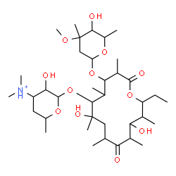 ChemSpider 2D Image | 2-({14-Ethyl-7,12-dihydroxy-4-[(5-hydroxy-4-methoxy-4,6-dimethyltetrahydro-2H-pyran-2-yl)oxy]-3,5,7,9,11,13-hexamethyl-2,10-dioxooxacyclotetradecan-6-yl}oxy)-3-hydroxy-N,N,6-trimethyltetrahydro-2H-pyr
an-4-aminium | C37H68NO12