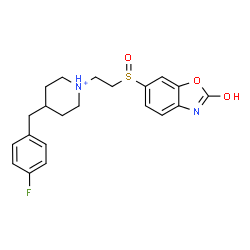 ChemSpider 2D Image | 4-(4-Fluorobenzyl)-1-{2-[(2-oxo-2,3-dihydro-1,3-benzoxazol-6-yl)sulfinyl]ethyl}piperidinium | C21H24FN2O3S