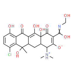 ChemSpider 2D Image | 10-Chloro-1-(dimethylammonio)-4a,5,7,11-tetrahydroxy-3-[(hydroxymethyl)carbamoyl]-11-methyl-4,6-dioxo-1,4,4a,6,11,11a,12,12a-octahydro-2-tetracenolate | C23H25ClN2O9