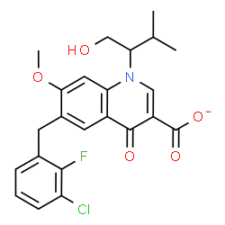 ChemSpider 2D Image | 6-(3-Chloro-2-fluorobenzyl)-1-(1-hydroxy-3-methyl-2-butanyl)-7-methoxy-4-oxo-1,4-dihydro-3-quinolinecarboxylate | C23H22ClFNO5