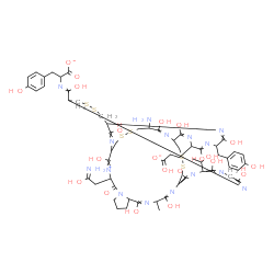 ChemSpider 2D Image | 2-({[21-Amino-13-(2-ammonio-2-oxoethyl)-27-(2-carboxylatoethyl)-30-(4-hydroxybenzyl)-44-(1-hydroxyethyl)-4-methyl-3,6,12,15,22,25,28,31,40,43,46,51-dodecaoxo-18,19,35,36,48,49-hexathia-2,5,11,14,23,26
,29,32,39,42,45,52-dodecaazatetracyclo[22.22.4.2~16,33~.0~7,11~]dopentacont-38-yl]carbonyl}amino)-3-(4-hydroxyphenyl)propanoate | C59H78N15O21S6
