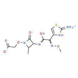 ChemSpider 2D Image | [(3-{[(2-Ammonio-1,3-thiazol-4-yl)(methoxyimino)acetyl]amino}-2-methyl-4-oxo-1-azetidinyl)oxy]acetate | C12H15N5O6S