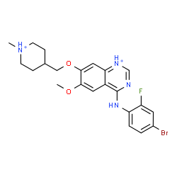 ChemSpider 2D Image | N-(4-bromo-2-fluoro-phenyl)-6-methoxy-7-[(1-methylpiperidin-1-ium-4-yl)methoxy]quinazolin-1-ium-4-amine | C22H26BrFN4O2