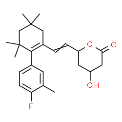 ChemSpider 2D Image | 6-{2-[2-(4-Fluoro-3-methylphenyl)-3,3,5,5-tetramethyl-1-cyclohexen-1-yl]vinyl}-4-hydroxytetrahydro-2H-pyran-2-one | C24H31FO3